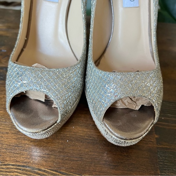 Jimmy Choo Luna Glitter Peep Toe Platform High Heel Pumps EU38.5 US8.5 - Picture 7 of 17